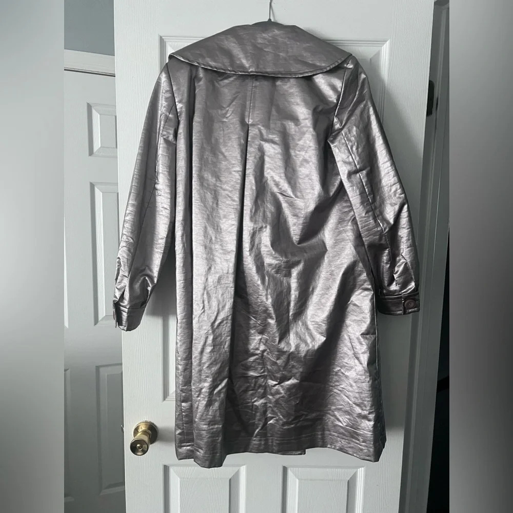 Ellen Tracy Opal Lavender Silver Metallic Trench Coat Size 10 - Picture 4 of 8